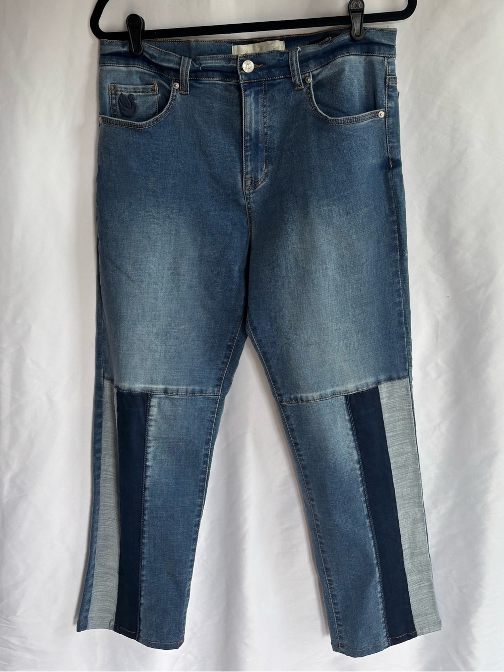Gloria Vanderbilt x Christian Siriano Two-Tone Patchwork Straight Jeans Size 12
